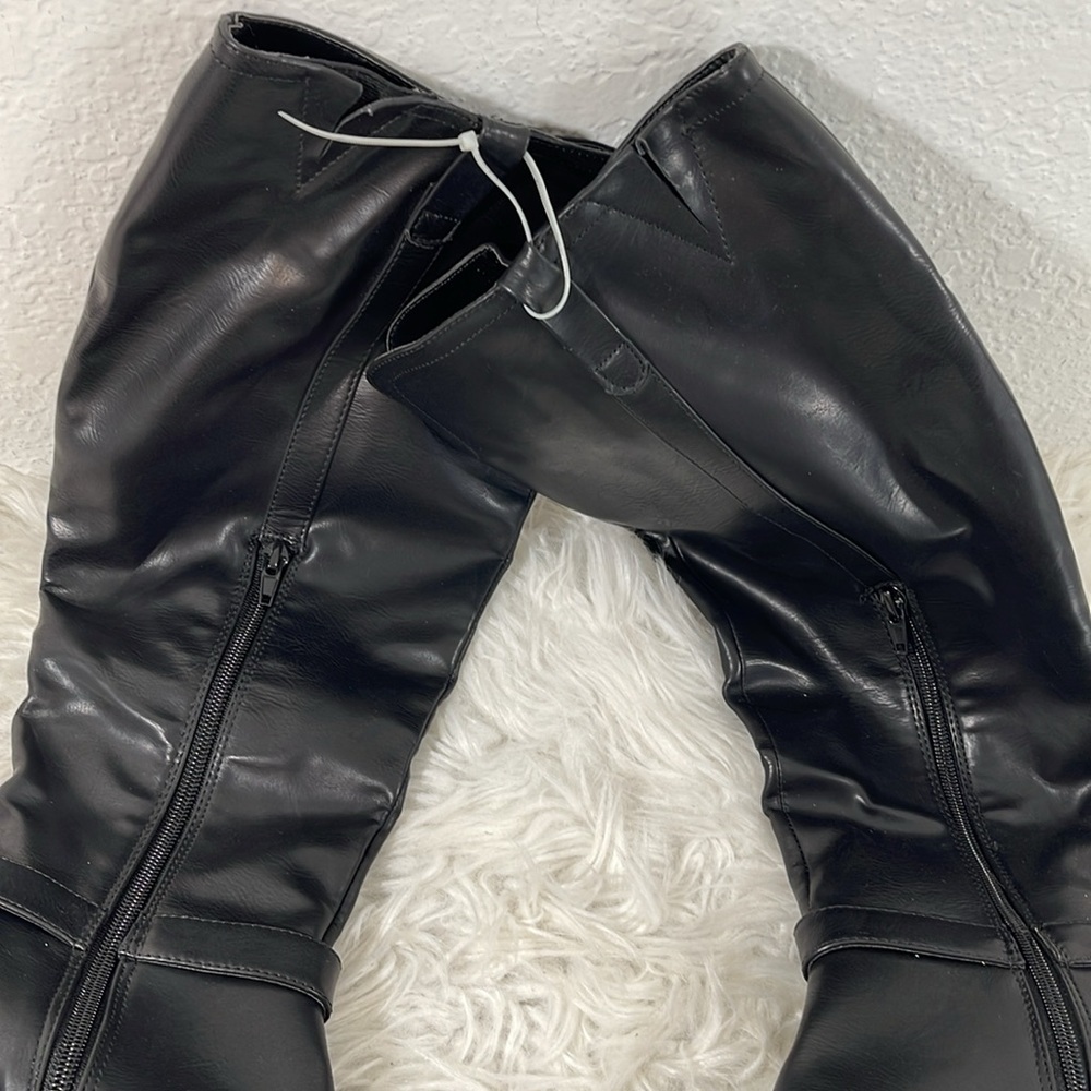 MIA 'Hamilton' Faux Leather Black Block Heeled Knee High Boots Sz 8.5 NEW - Picture 9 of 16